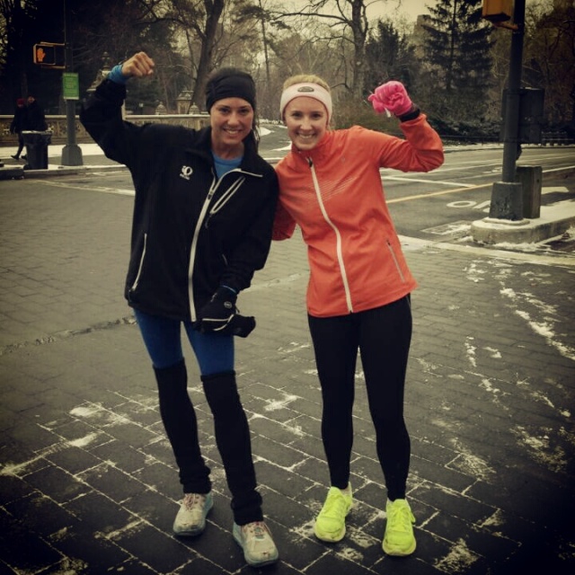 So thankful for my #sisterinsport Gia - friends make a workout fly by! After 6 x 1 mile on a cold day in February!